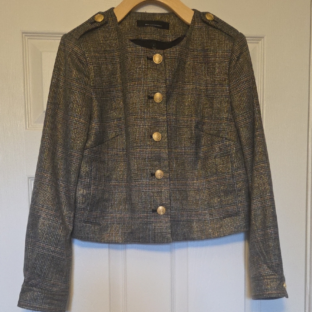 WHBM Plaid Jacket with Gold Buttons, Size 2
